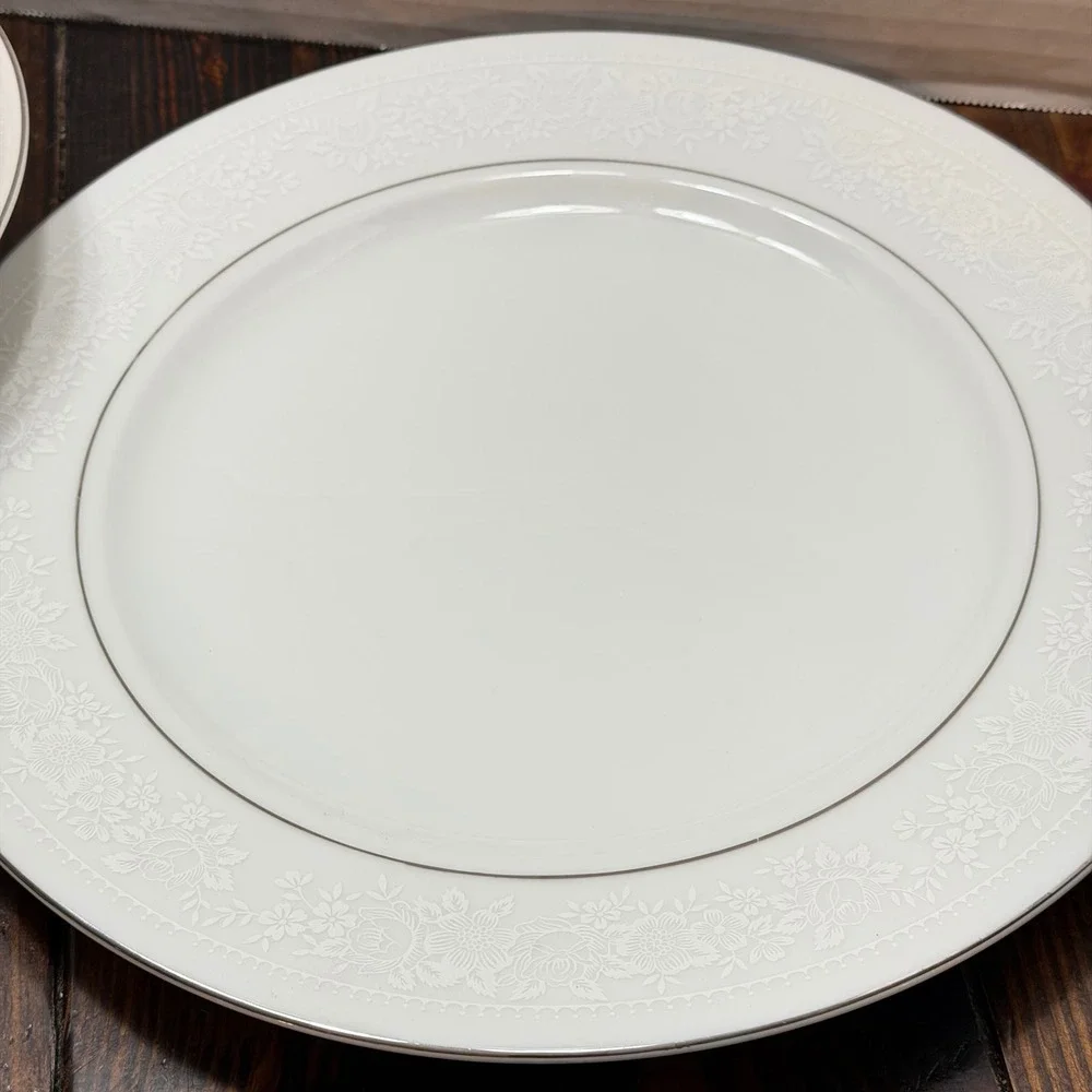 Nagoya Shokai Fine China Serving Plate and Bowl Set White Floral Platinum Trim